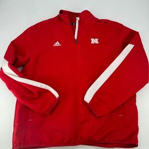 Adidas Nebraska Cornhuskers Pullover Jacket Men's Large Red Athletic 1/4 Zip